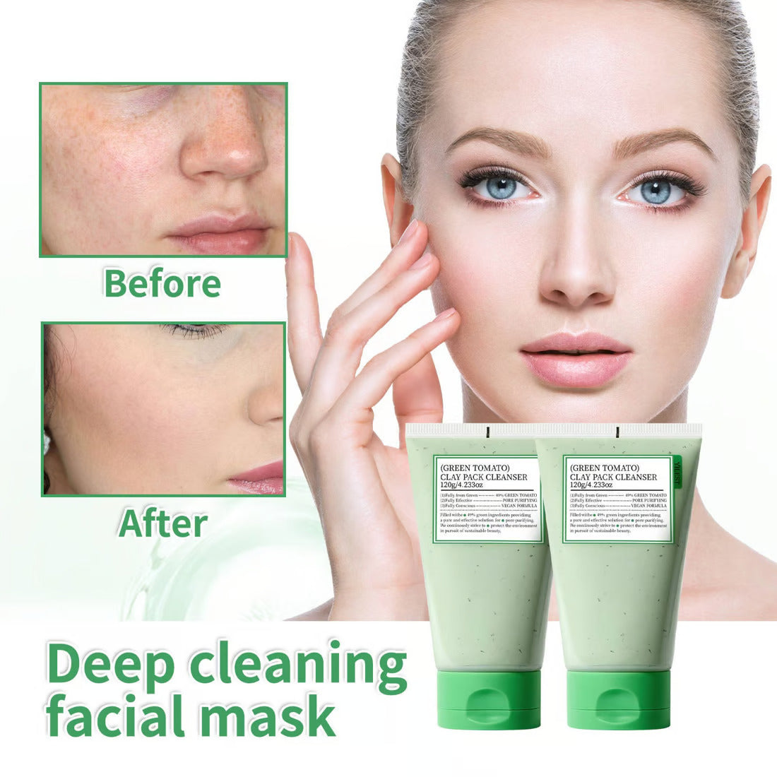 Buy 1 Get 1 Free | ✨(GREEN TOMATO) CLAY MASK CLEANSER