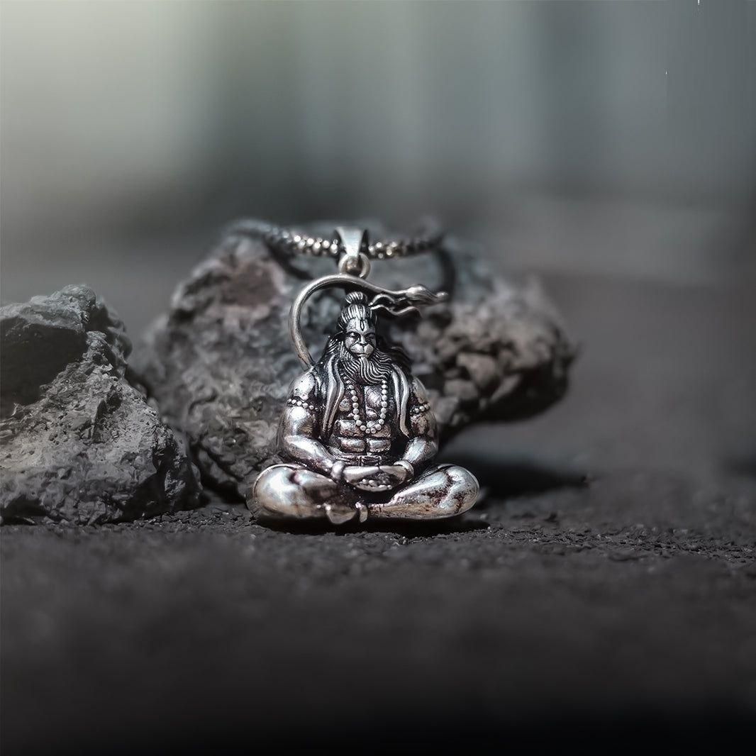🧘♂️🐒 Meditation Hanuman Ji Pure Silver Locket 🔗💫