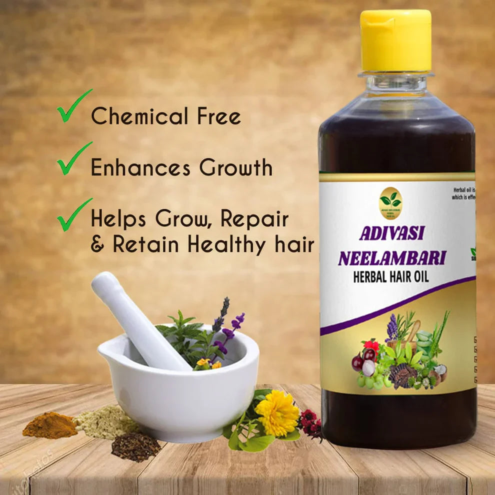 ORIGINAL ADIVASI NEELGIRI HERBAL HAIR OIL - DIRECTLY FROM KARNATAKA MYSORE (BUY 1 GET 4))